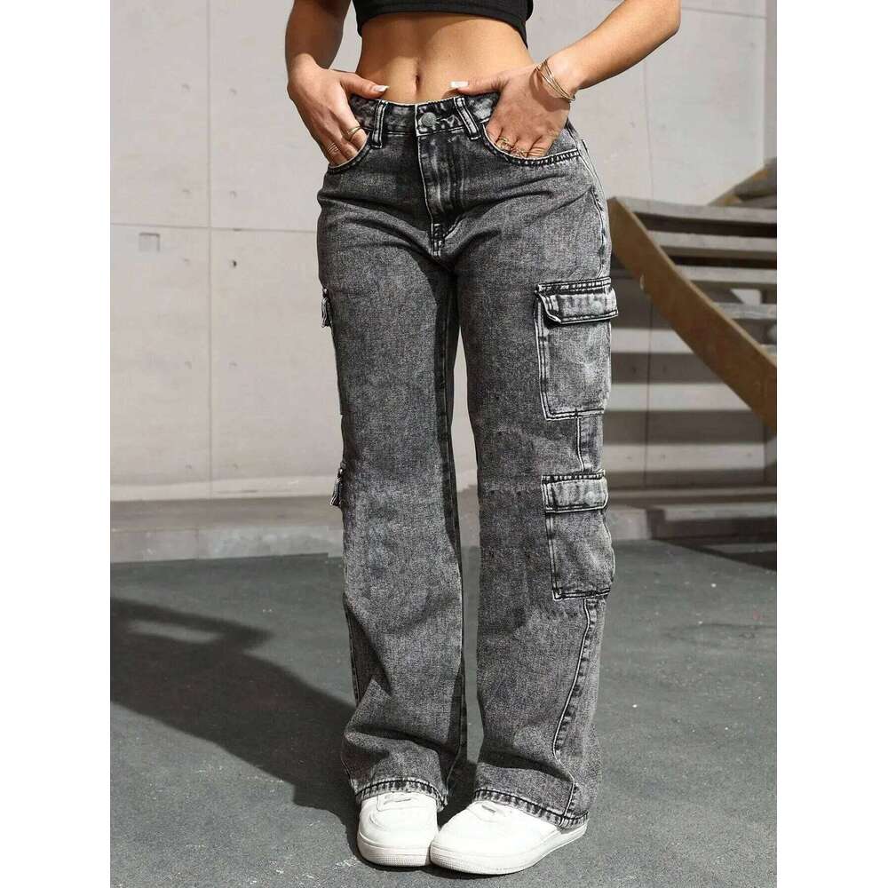 Womens Y2k Jeans High Waist Stretch Cargo Pants Multiple Pockets Casual Trousers For Ladies Fashion Retro Style