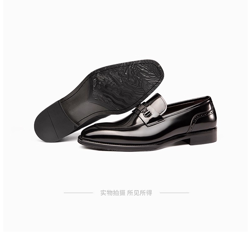 New business men's leather shoes, genuine leather slip-ons, British breathable shoes, high-end cowhide men's shoes, bright leather surface, 