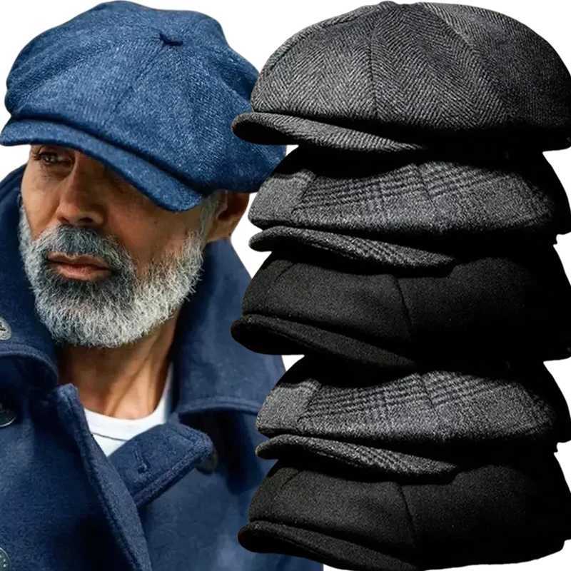 2024 New ic Hat for Men s Vintage Tweed Beret Hat Flat ed Street Hats for Wen MenW251023