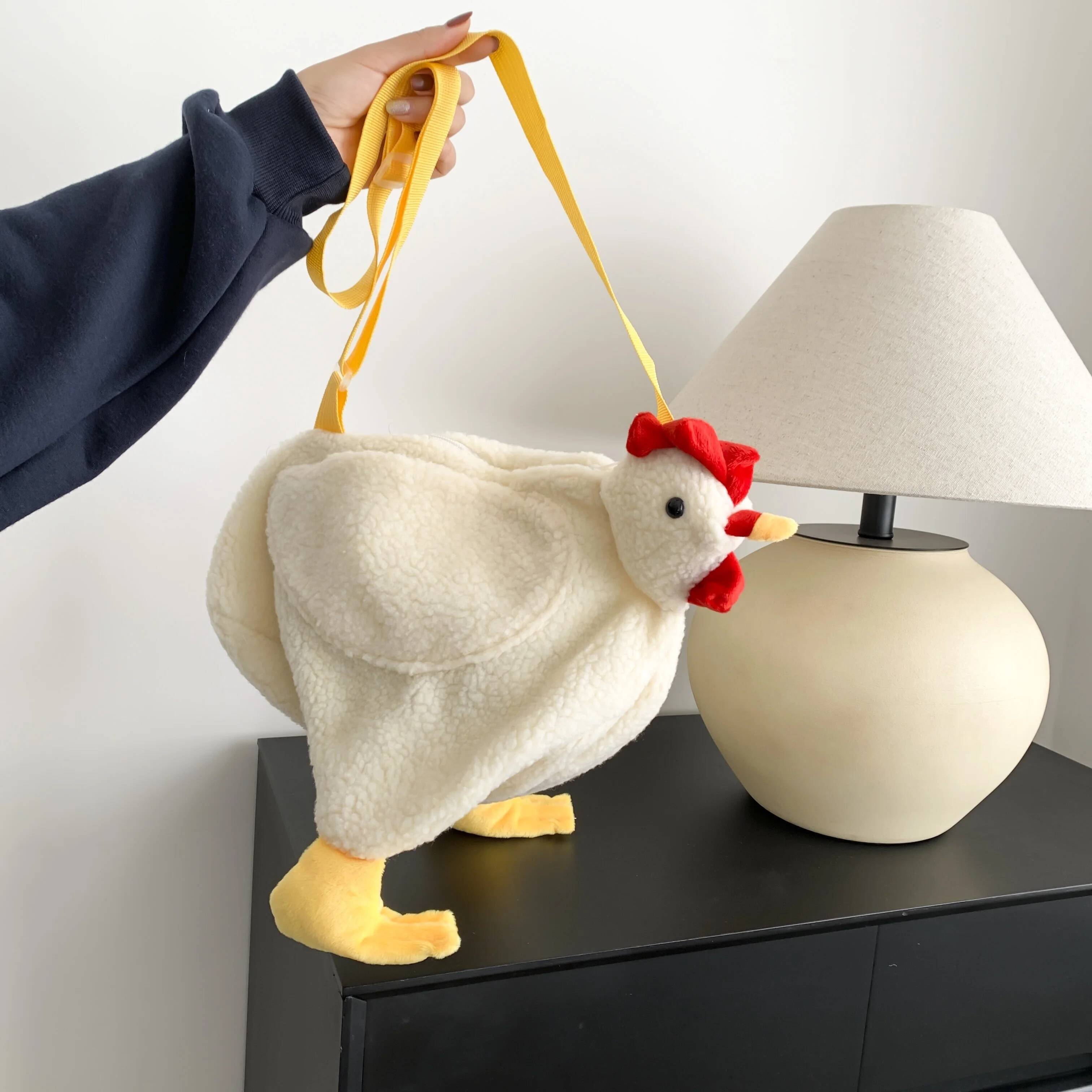 Women's cartoon crossbody bag creative cute chicken handbag shoulder bag designer bag luxury handbag plush armpit bag wallet