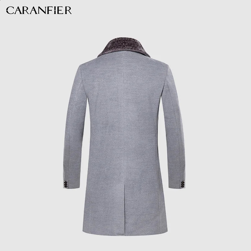 CARANFIER Arrival Winter Mens Long Woolen Coat Fur Collar Warm Wool Coats Male Solid Color Slim Casual Windbreaker Jacket 251023
