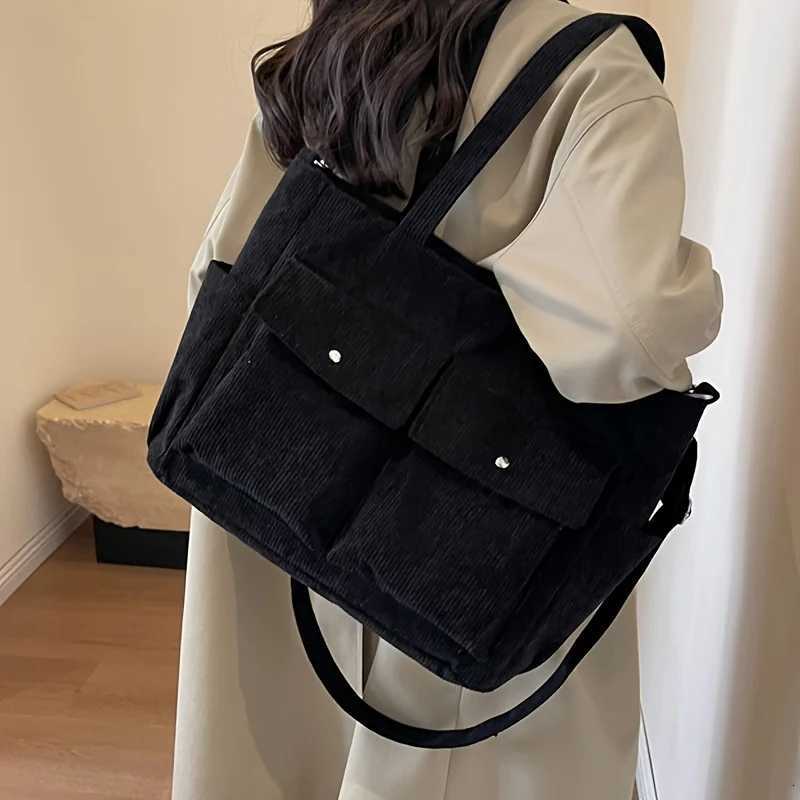 Large Capacity Corduroy Tote Bag for Women Versatile Shoulder Bag with Multiple Pockets Commuter BagL251023