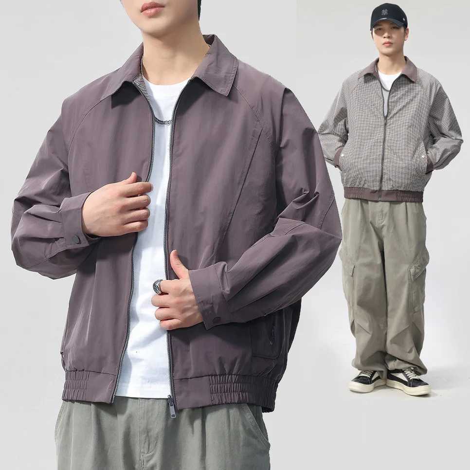 Mens Double Side Can Wear Streetwear Fashion Loose Casual Cargo Jacket Man Business Vintage Bomber Coat Outerwear W251023