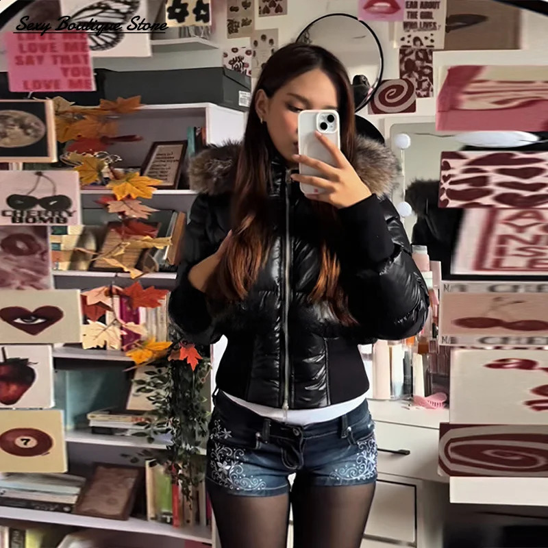 Womens Autumn Winter Title Seam Cotton Jacket Faux Fur Collar Long Sleeve Coat Slim Fit Detachable Coats Lady Outwears 251021