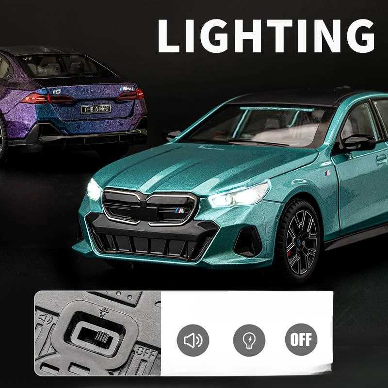 Diecast Miniature Voiture 124 BMW I5 M60 Alloy Car Model with Sound Light Children Boy Toy Vehicle Birthday Gift Home DecorT251023