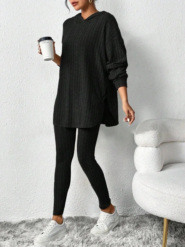 Autumn and Winter European American Womens Clothing Loose Hooded Long Sleeve Casual Trousers Thread Set 251022