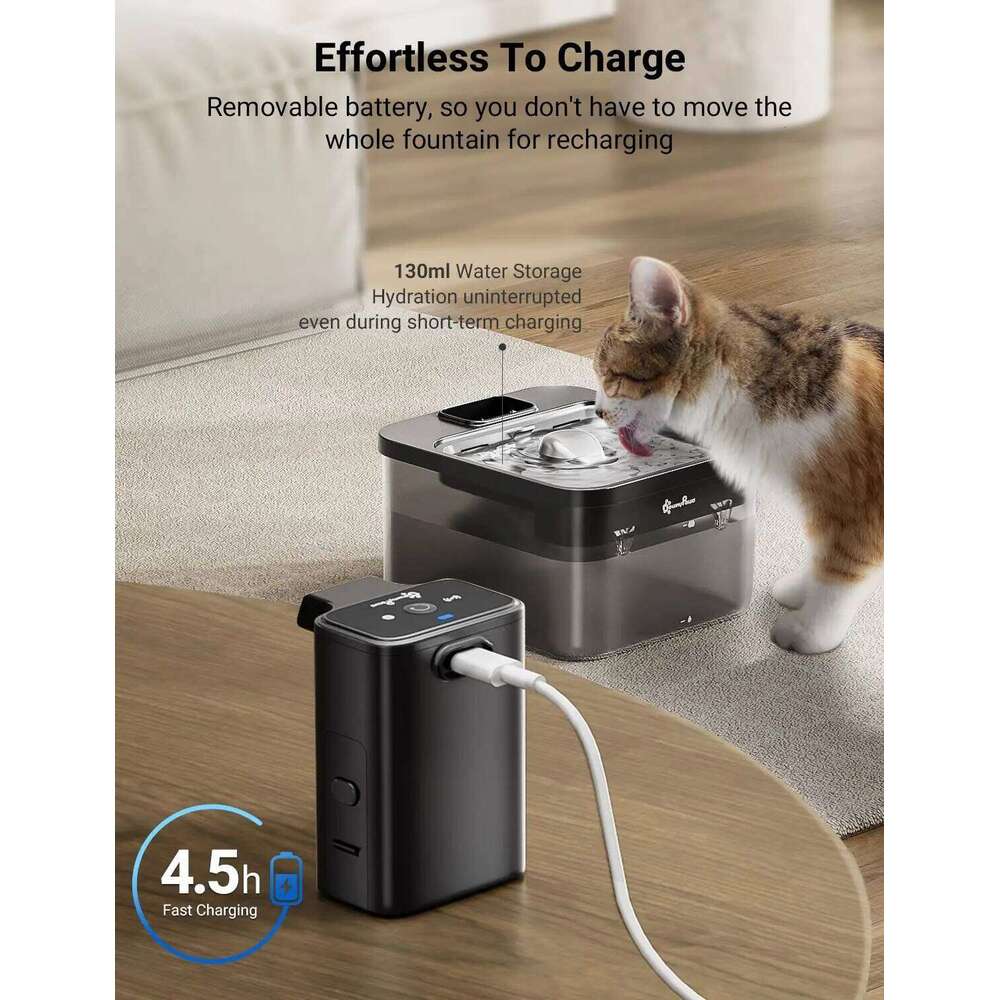 designer brand DownyPaws L Automatic Stainless Steel Cat Water Fountain mAh Wireless Pet Drinker Battery Sensor in Dispenser