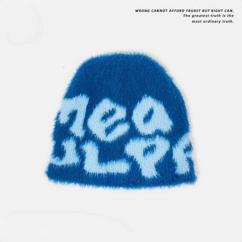 2024 New Y2k Plush Letter Jacquard Knitted Hat Ear Protection Warm Beanies Winter Outdoor Riding Europe and The United StatesXJ251023