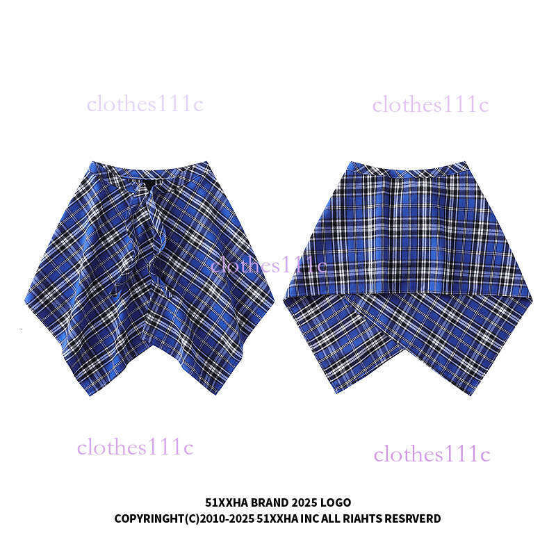 High Street Blue Plaid Fake Shirt Skirt With Belt Decoration For Men And Women, Slimming Layering Essential