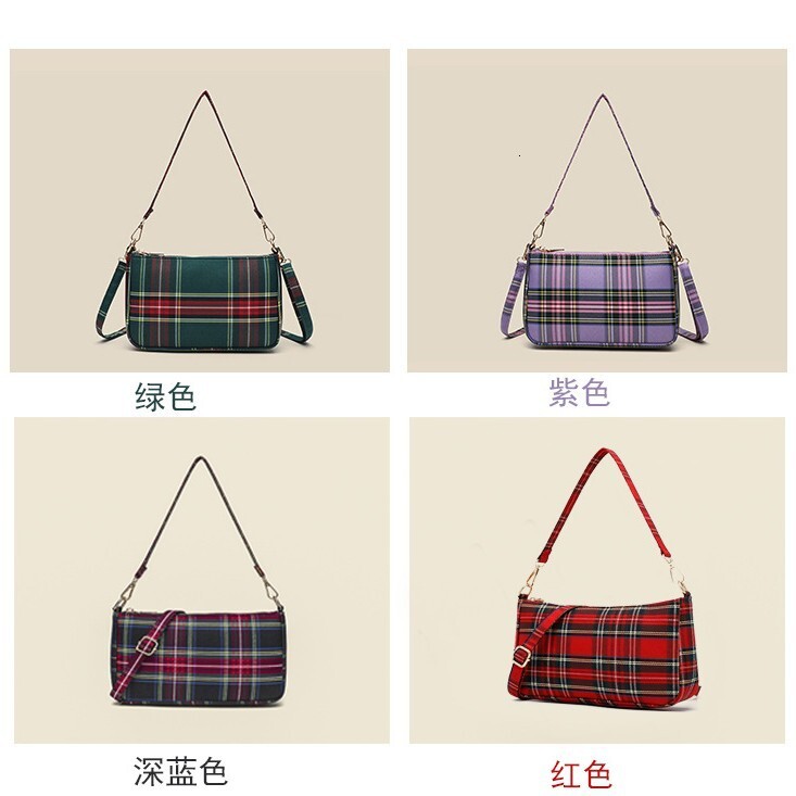 Luxury Brand Designer Bag Handmade Red Plaid Baguette Bag For Women Same Style 2025 New Versatile Shoulder Underarm Handbag