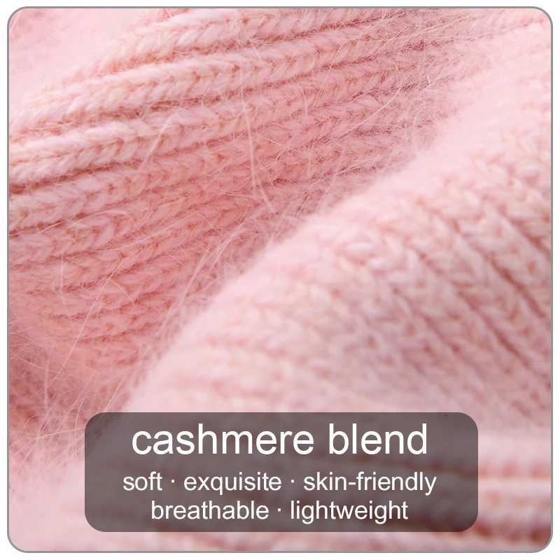 Casual Wens Hat Real Rabbit Fur Beanie Ladies Autumn Winter Cashmere Hats Three Fold Thick Knitted Girls Sklies BeaniesW251023