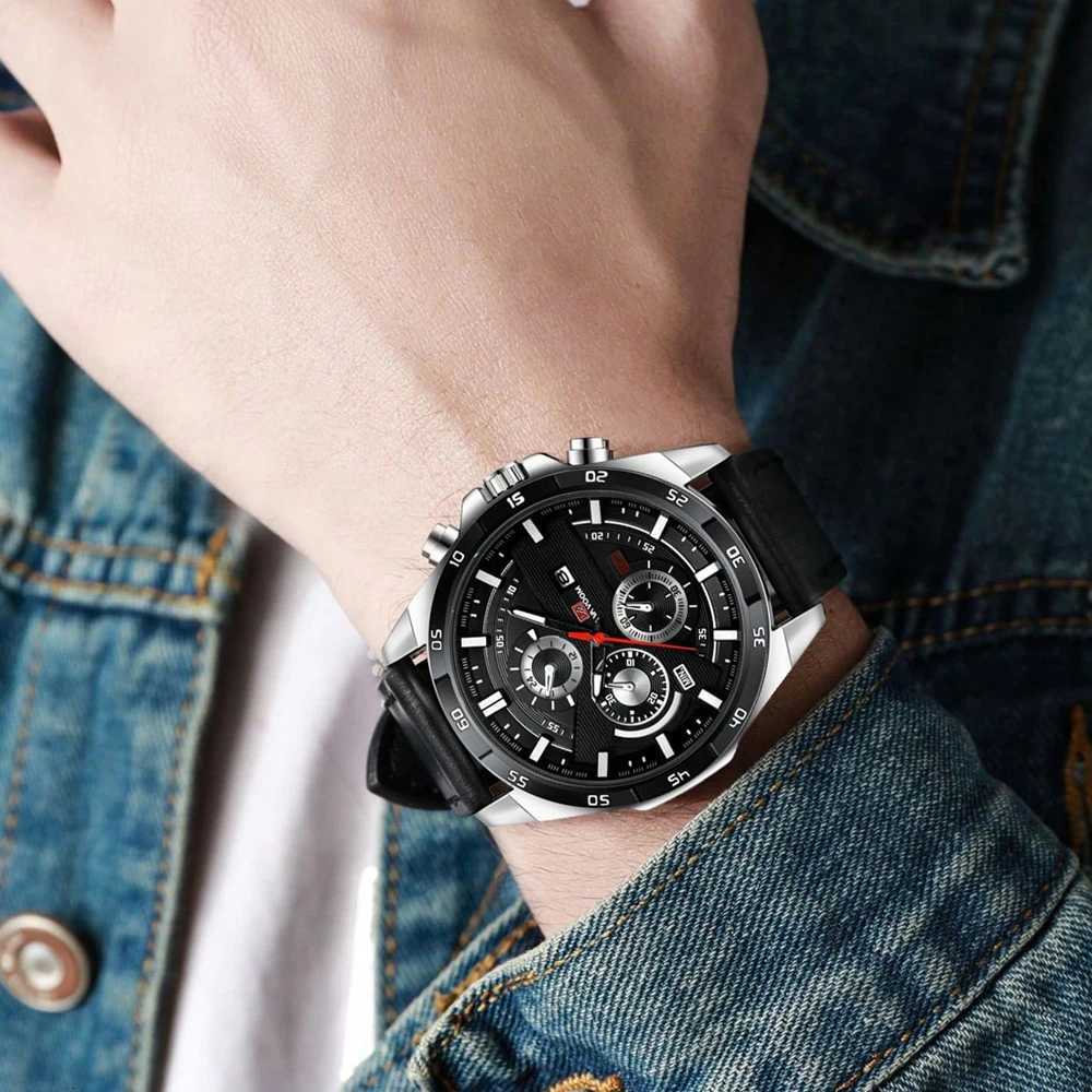 Black Leather Watch Top Brand Motorsport Series 46mm Large Military Style Quartz Movement Decorative Calendar Watch reloj hombreL251023