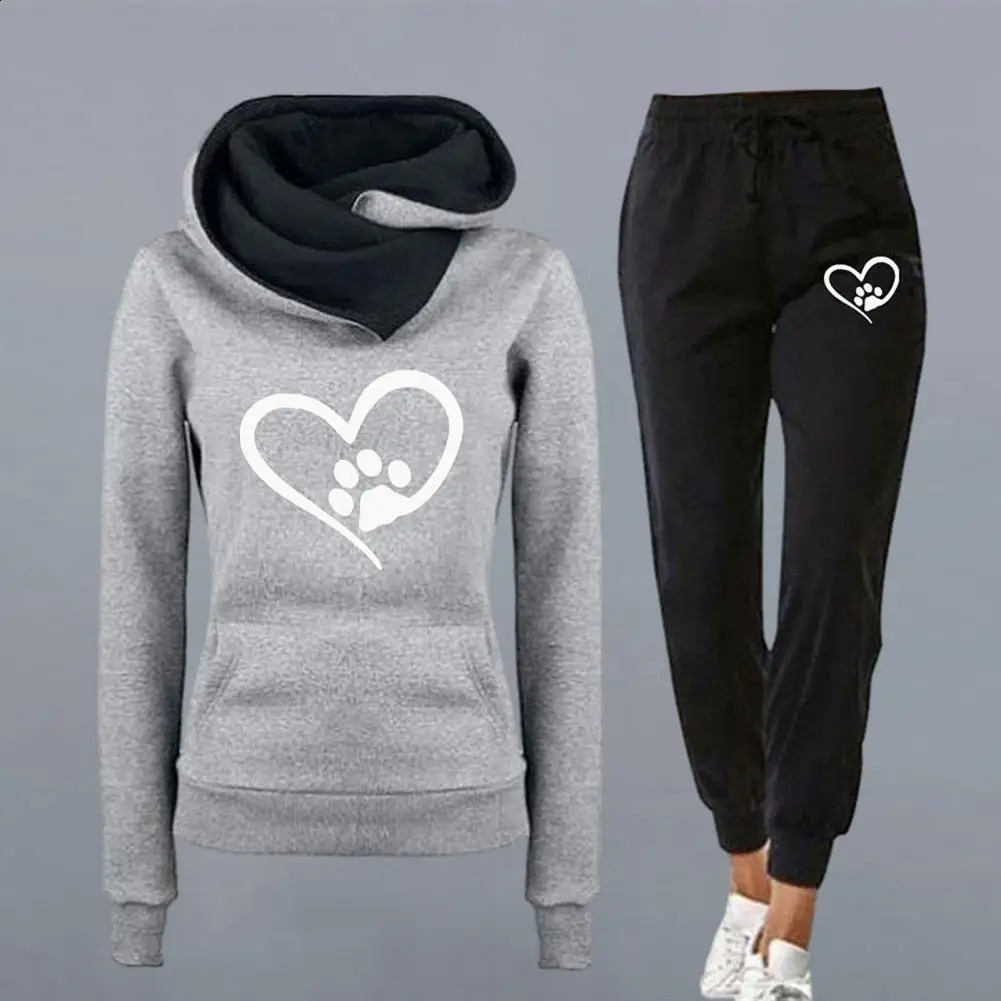 2piece Womens Tracksuit Solid Color Hooded Sweatshirt Elastic Pants Autumn Winter Ladys Hoodie Sportswear Jogging Set 251022