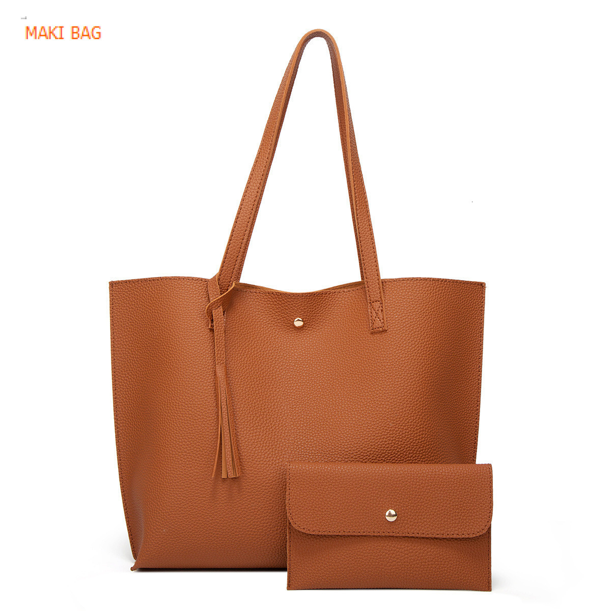 European and American solid color tassel mother and daughter bag shopping bag PU lychee texture magnetic buckle shoulder bag designer bag handbag cros