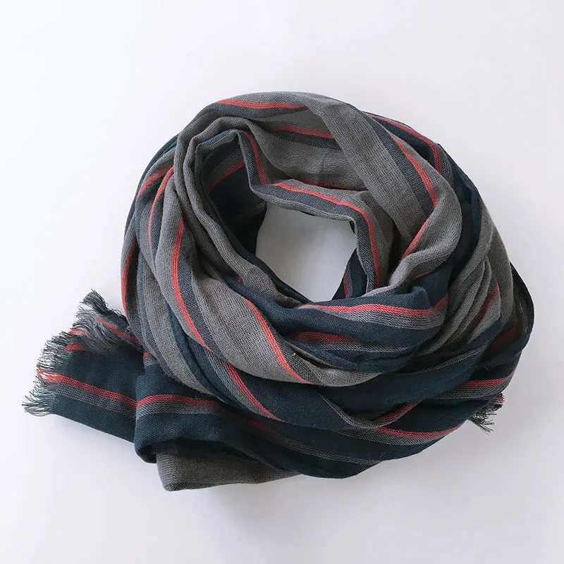 Autumn and winter blue striped mens business casual cotton extended 22M scarf J251113