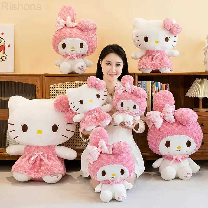 Sanrio Pink Hello Kitty Kawaii Rose My Melody Plush Toy Anime Cartoon Anime Big Size Soft Stuffed Doll Pillow Kids Birthday Gift L251023