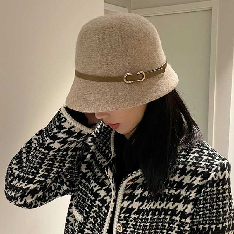 New Fashion Unisex Solid Color Wool Winter Hat With Belt Autumn Bucket Wool Cashmere Wan Warm Fishing Hat Gift WhosaW251023