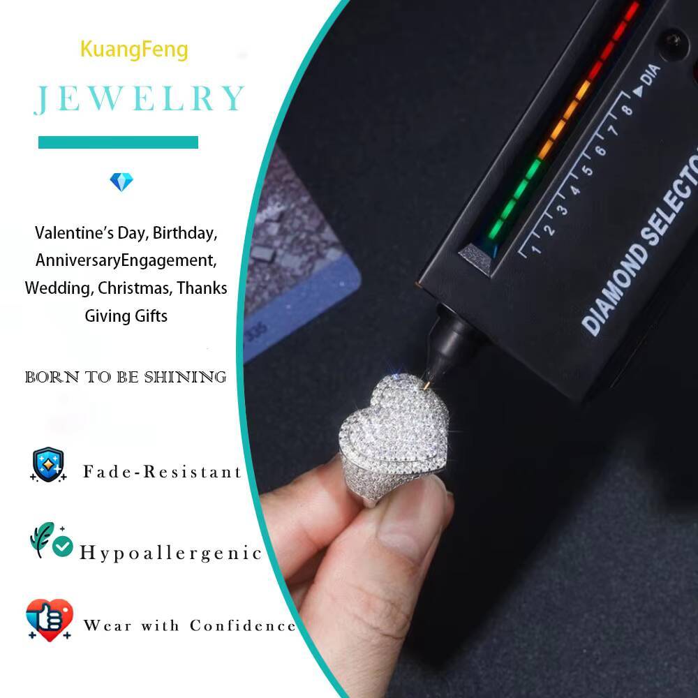 Mens Womens Full Iced out Heart Moissanite Ring 925 Silver Platinum Plated Hip Hop Statement Jewelry Accessories