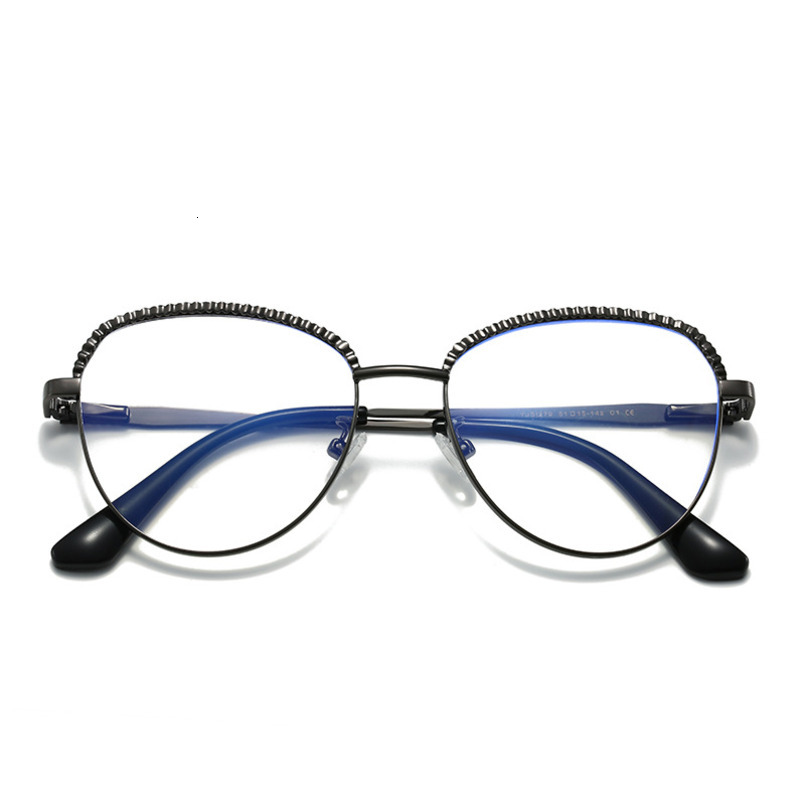 2024 New Cat Eye Large Metal Anti-Blue Light Non-Prescription Glasses Fashion Women's Eyeglass Frame 95279