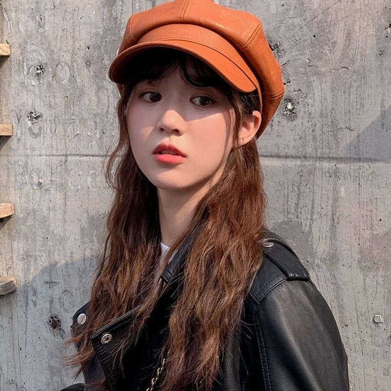Autumn Winter PU Leather Beret Vintage sboy Cap Fashion Pumpkin Hat for Women Warm Retro Artist Baker Boy Hat 251021