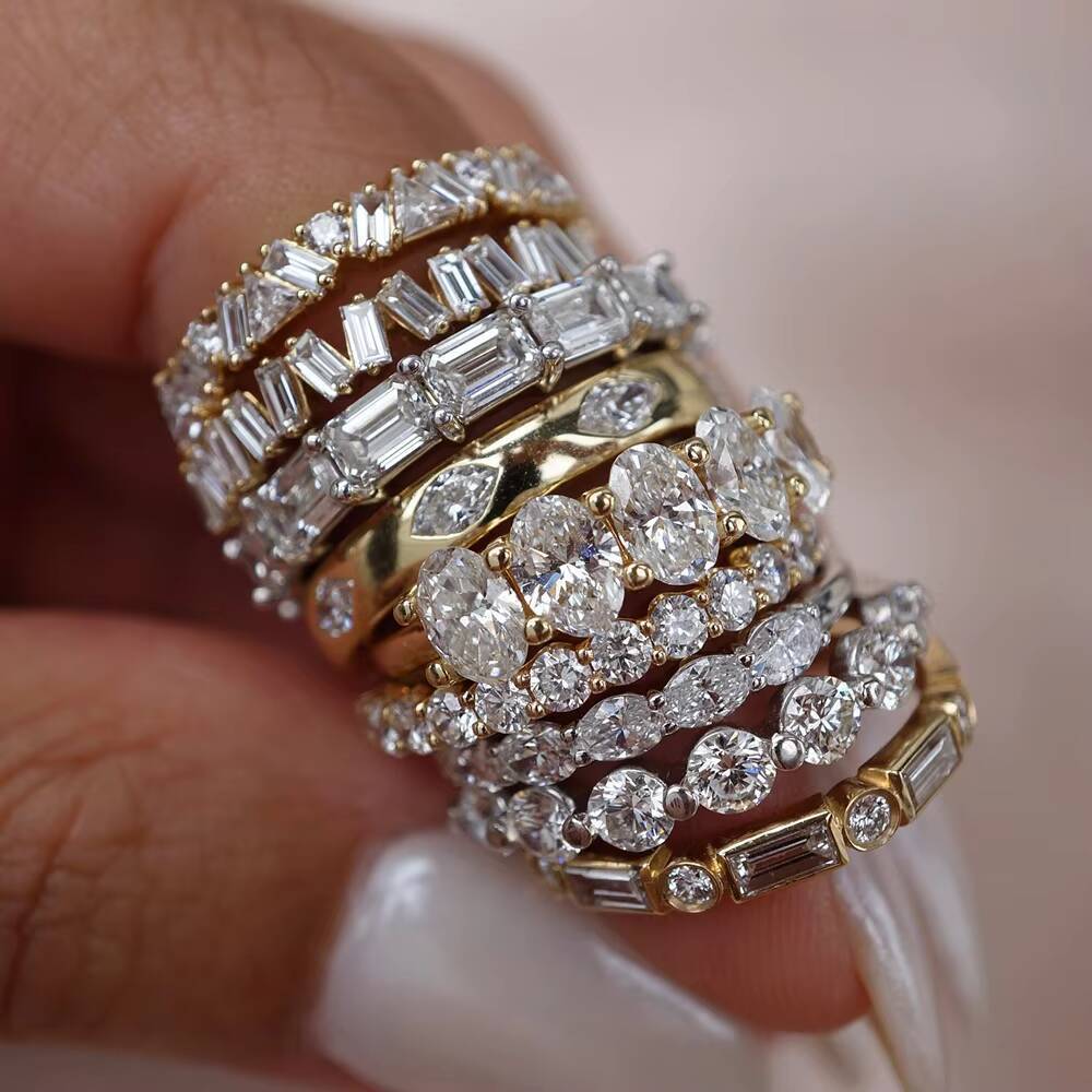 Fine Jewelry Factory Engagement 1ct 2ct Oval Emerald Cut Moissanite Hollow Gold Ring Anillos Oro 14k 18k Original