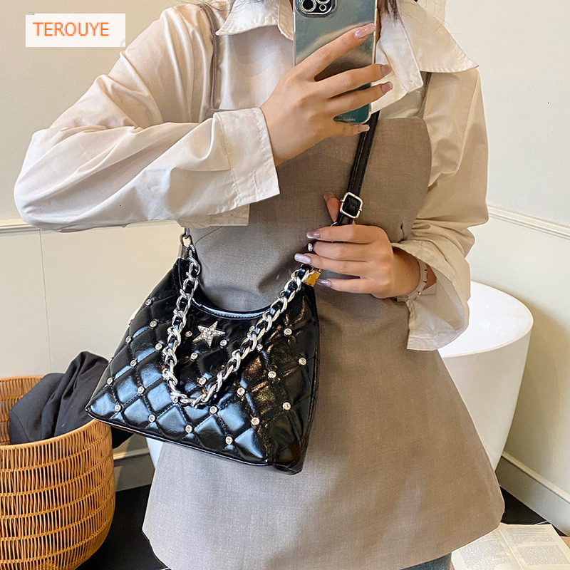 French niche style quilted chain diamond inlaid handbag autumn and winter new trend fashionable women's shoulder bag elegant luxury designer bag