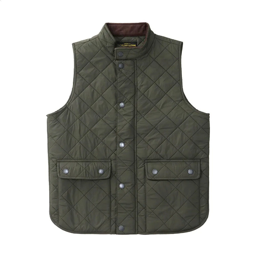 Replica quilted cotton vest for men American retro casual solid color stand collar diamond pure work jacket 251023
