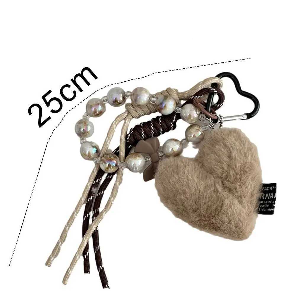 Brown Leather Maillard Style Designed Key Chain Plush Creative Love Heart Pendant Luxury Charm Long Tassel Keychain Z251023