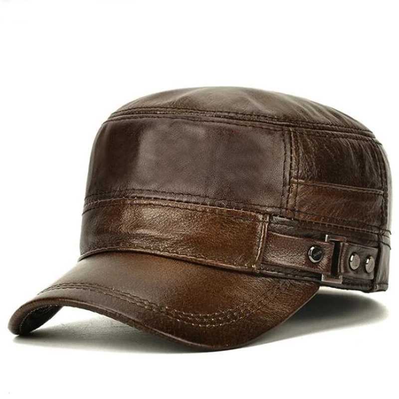 Mens Military Hats Quality Cowhide Genuine ather Hat Men Autumn Winter New Thermal Adjustab Size Brands Baseball sW251023
