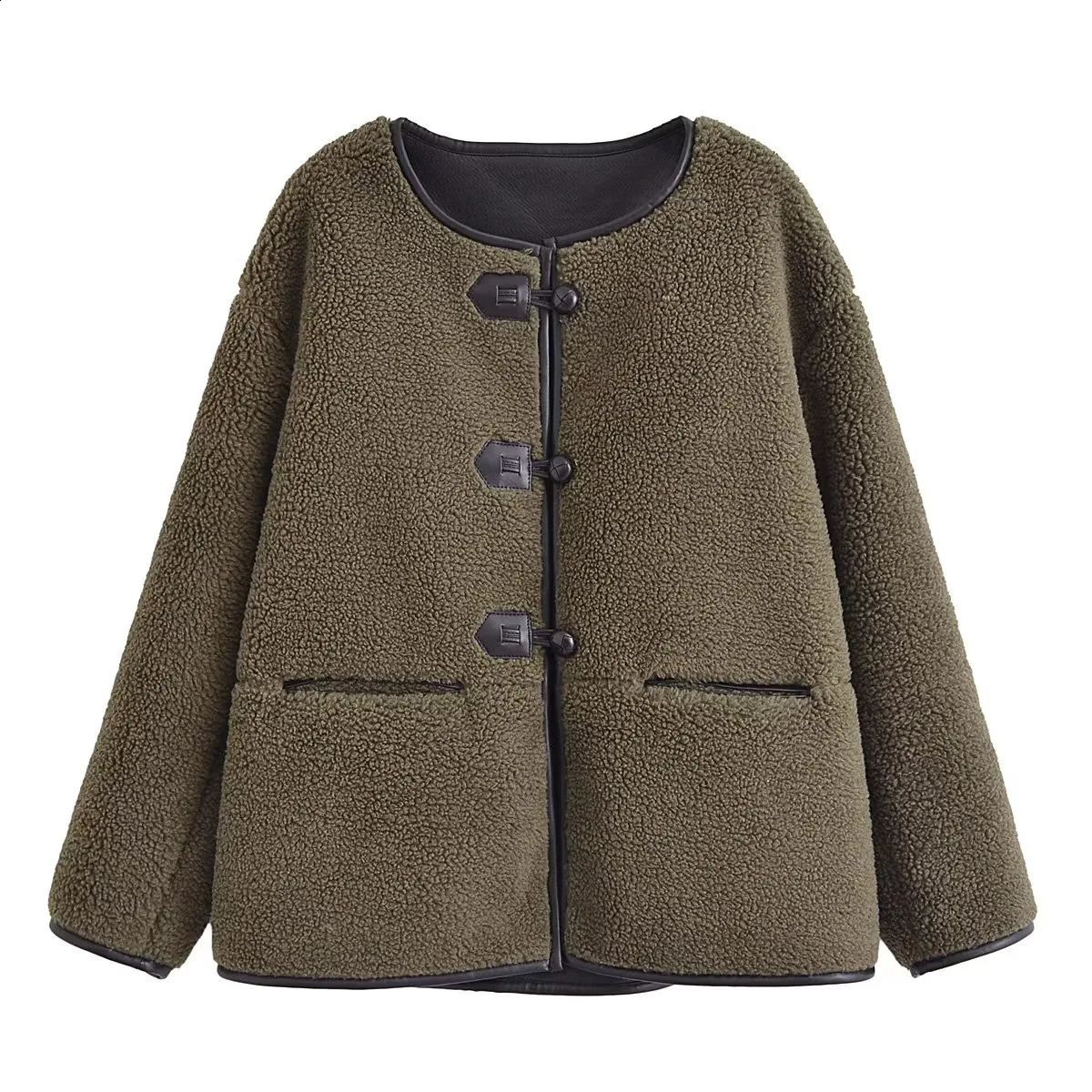 Loose round Neck Button up Pure Color Fashion Casual Rabbit Fur Jacket Womens Comfortable Leisure Outerwear Autumn Winter 251018