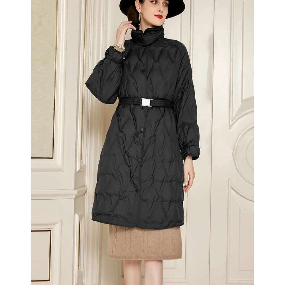 2025 New Winter Women's Long Parka Warm White Duck Down Jacket Female Adjustable Belt Casual Khaki Black Puffer Coats Designer Women