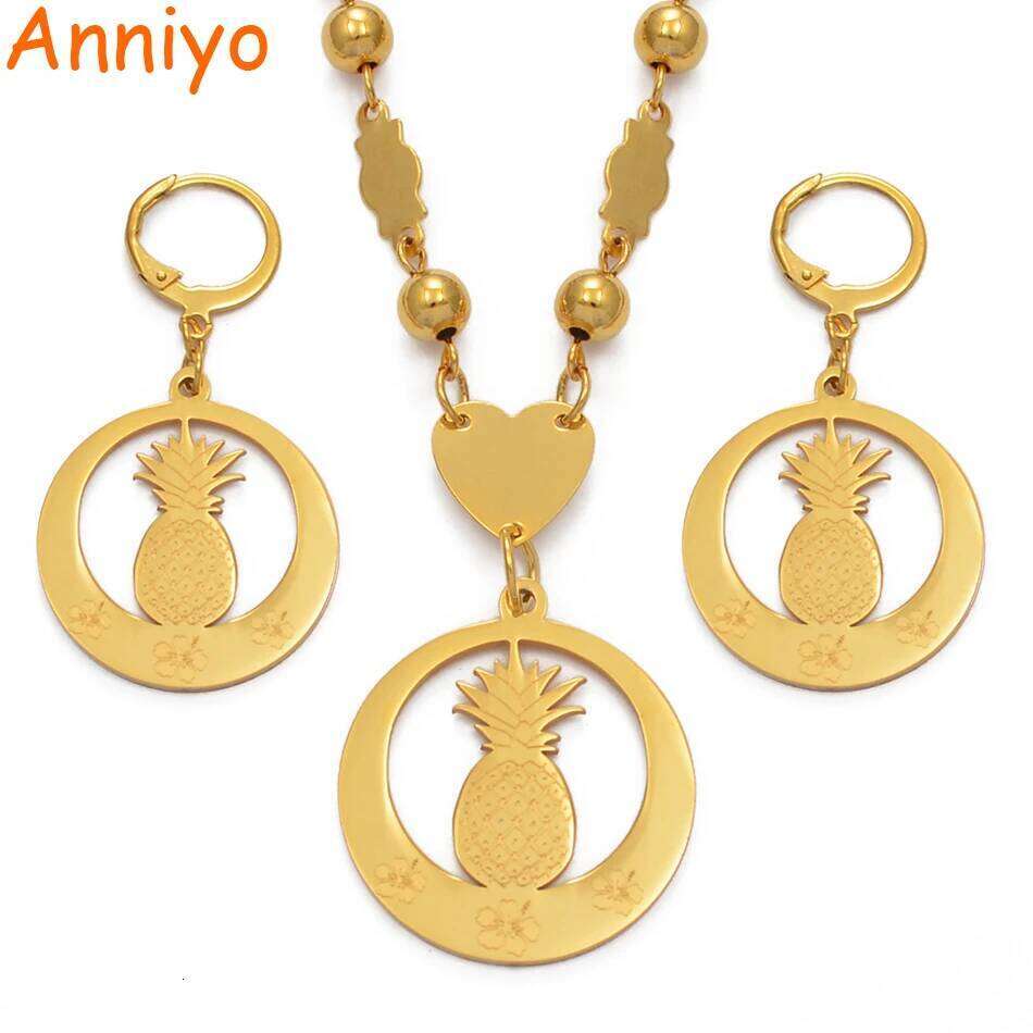 Anniyo Marshall Islands Flower And Pineapple Necklaces Earrings Micronesia Jewelry Sets Guam Hawaii Flowers Women Girls #108121