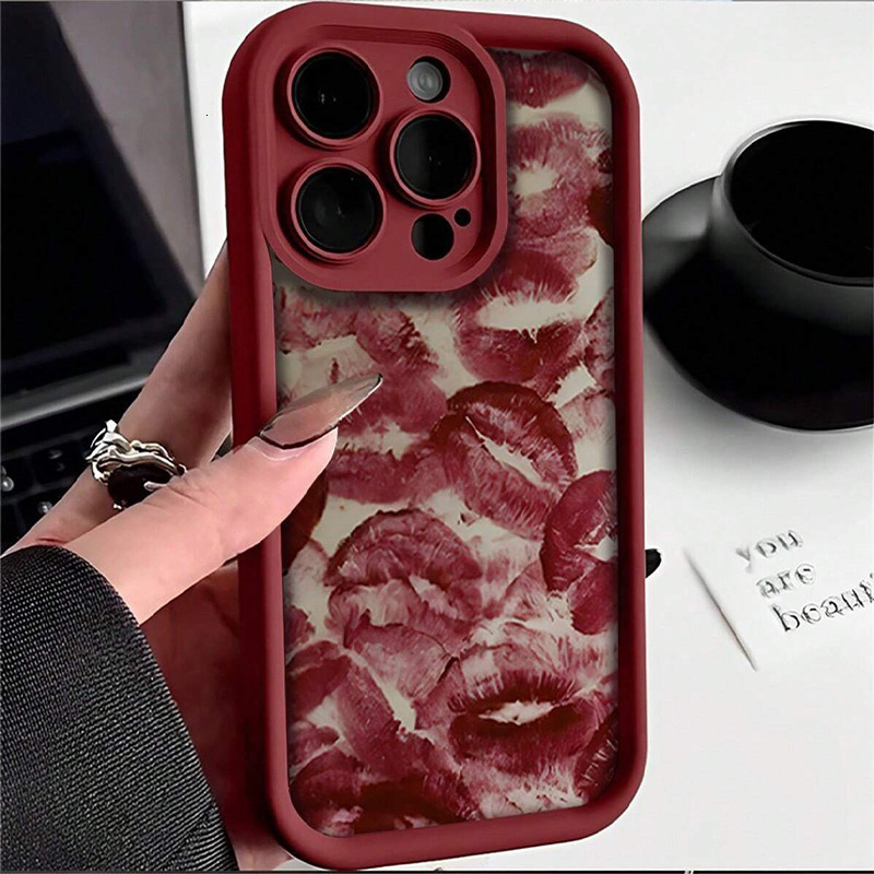 New fashionable phone case for iPhone Pro Max, red lip print protective case for Apple, brand new fully protected and anti drop Apple phone case