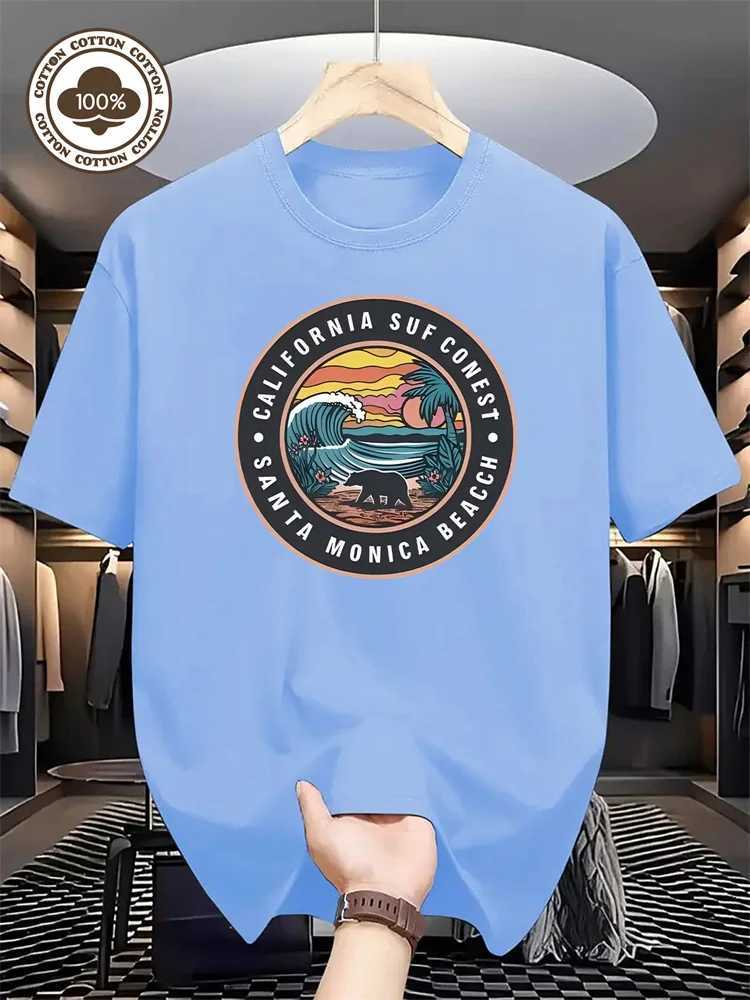 Mens Pure Cotton Shortsleeved California Surfing Competition Santa Monica Beach Pattern Printed Tshirt for Outdoor Use S2XLXJ251023