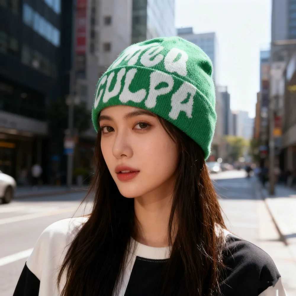 Mea Culpa Beanie Knitted Hat Y2K Mens and Womens Couples Fashion Trend Street Outdoor Cycling Coldproof Warm Skullies HatXJ251023