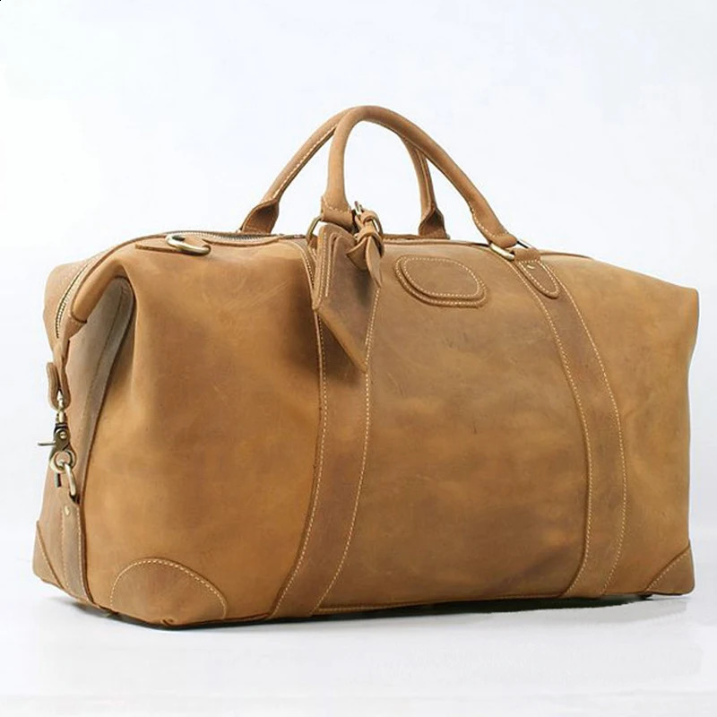 Vintage Crazy Horse Genuine Leather Mens Travel Bag Large Luggage bag Male duffle Overnight Tote Weekend Big M110 251014