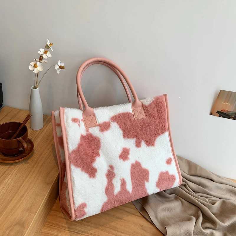 Winter Faux Fur Leopard Print Designer Shopper Totes Fashion Soft Plush Women Shoulder Bags Large Capacity Handbags and PurseL251023