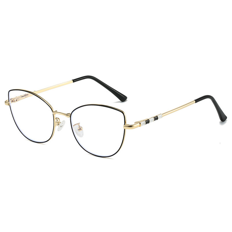 ins Metal Cat Eye Frame Trendy fashion Decorative Flat Mirror Color Changing Anti Blue Light Glasses