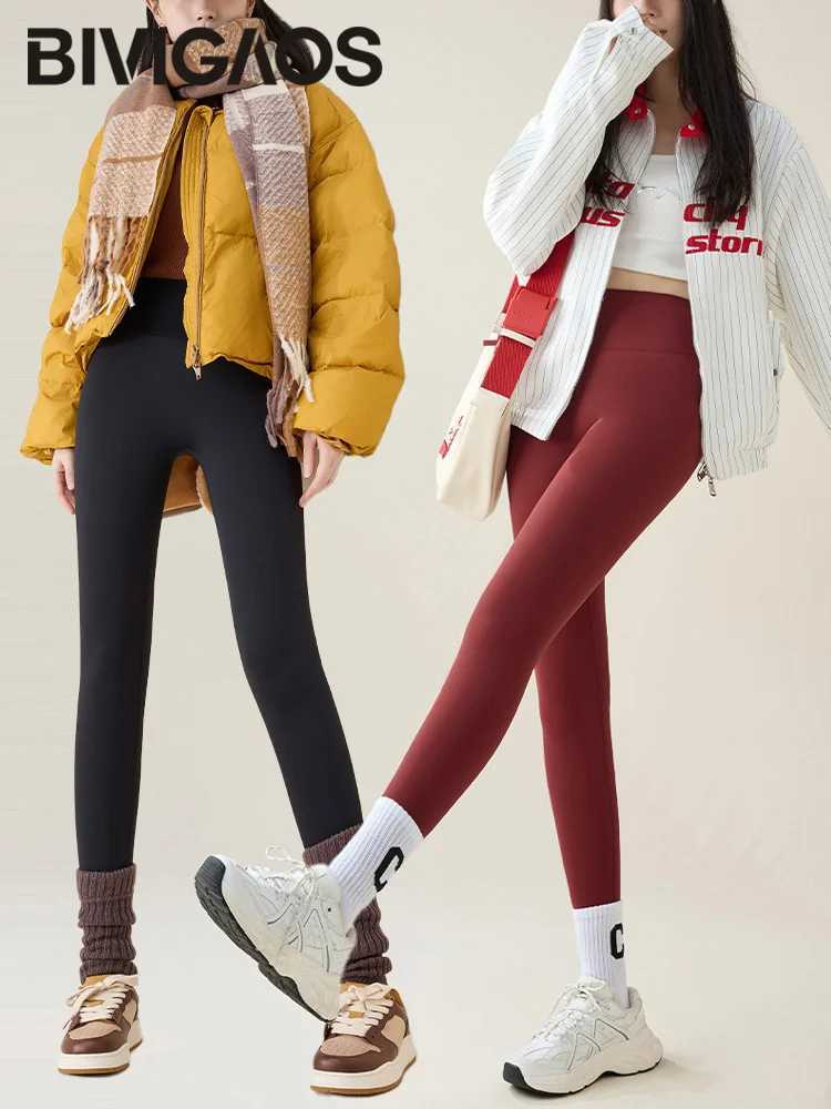 BIVIGAOS 2025 Autumn Winter New Red Warm Sharkskin Fleece Leggings Women Velvet Thicken High Waist Slimming Sexy Fashion LeggingT251023
