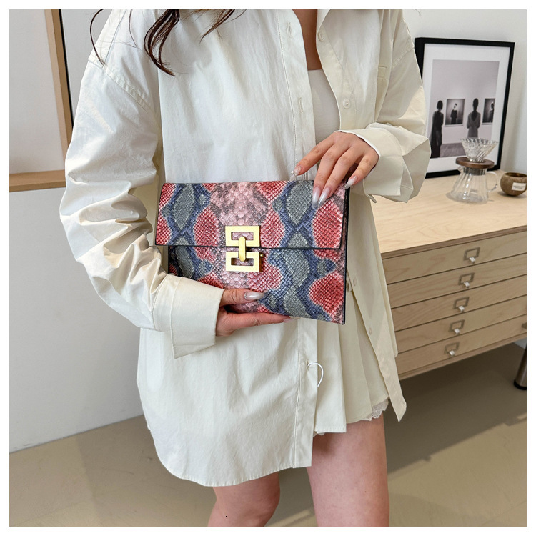 Luxury Brand Designer Bag Snakeskin Pattern Colorful Clutch Bag For Women 2024 Spring Summer New Fashion Personality Ultra-Thin Classified Storage Env
