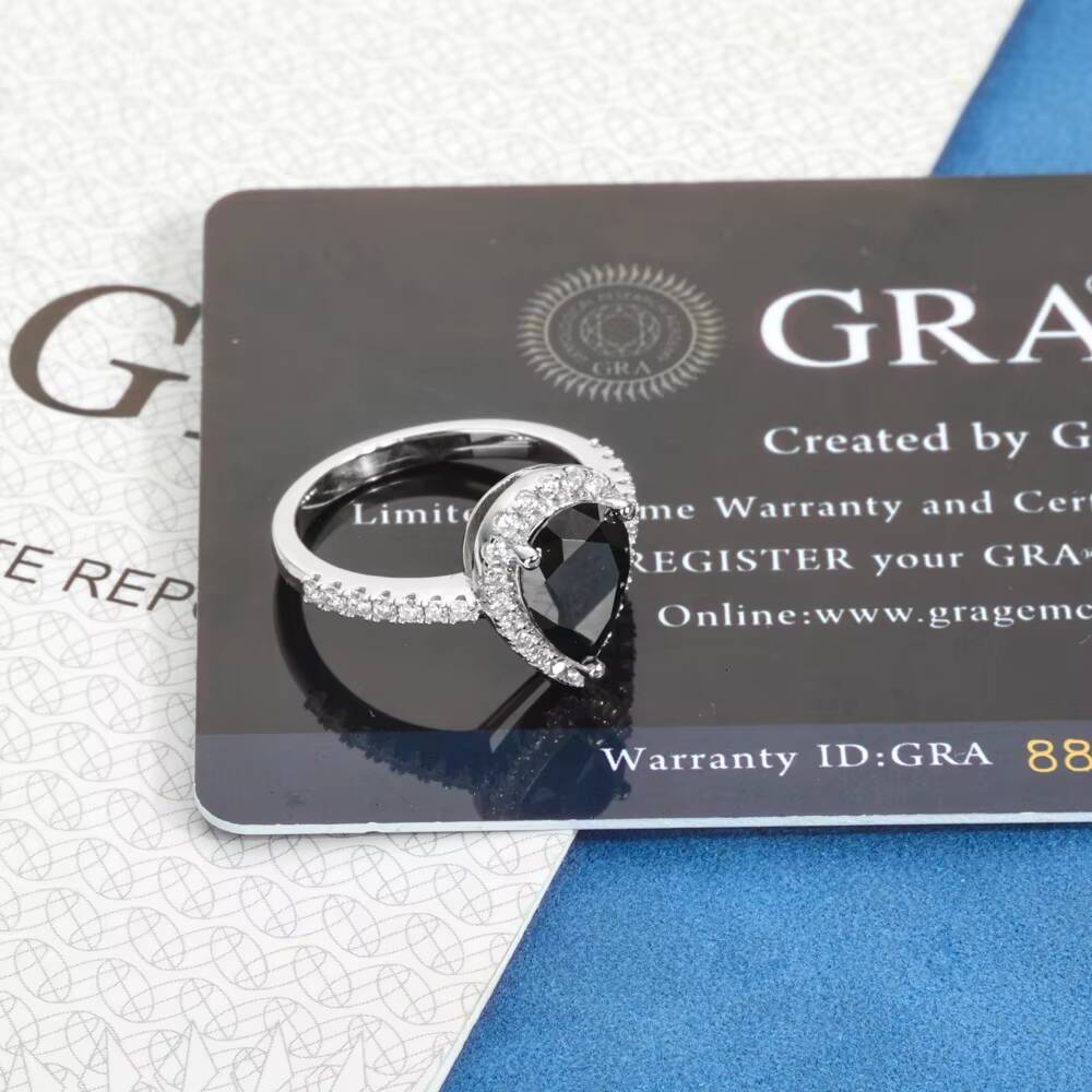 Fine Jewelry Vintage 2CT Pear Shape Black Moissanite Ring 925 Sterling Silver Women Diamond Fine Jewelry Customizable Gift