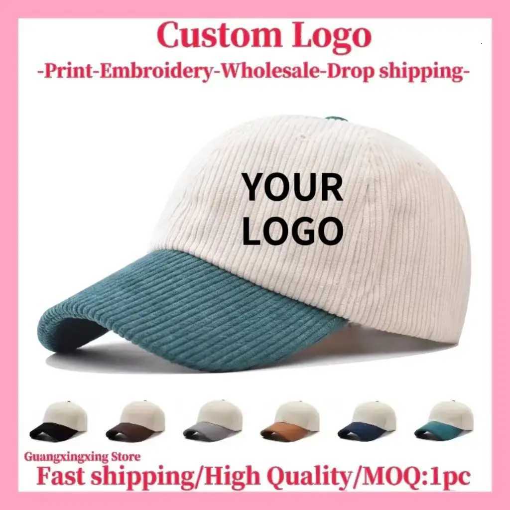 Cust broidered hat Mens and wens corduroy baseball design DIY picture printing hat Summer and winter hatW251023