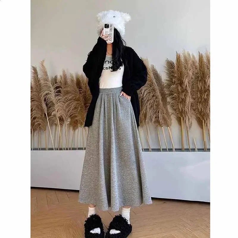Smvp High Quality Knitted Long Skirt Women Autumn Winter Thick Warm ALine Female Solid Casual Wild Waist Skirts 251022