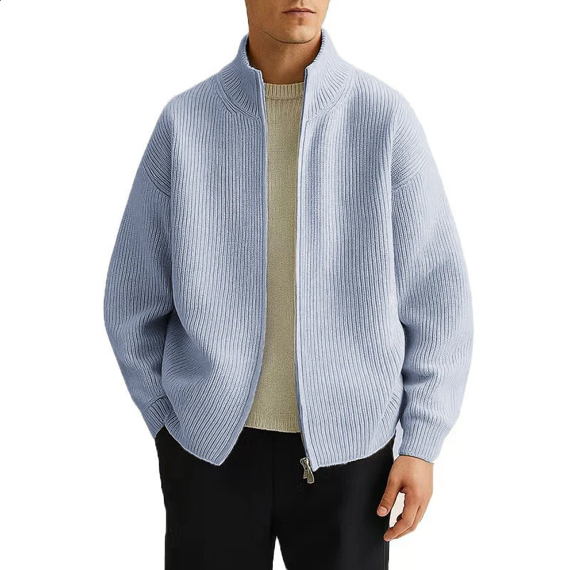 Mens Full Zip Cardigan Sweater Casual Mock Neck Ribbed Knitted Winter Chunky Sweaters Warm Outerwear Coats for Men 251023
