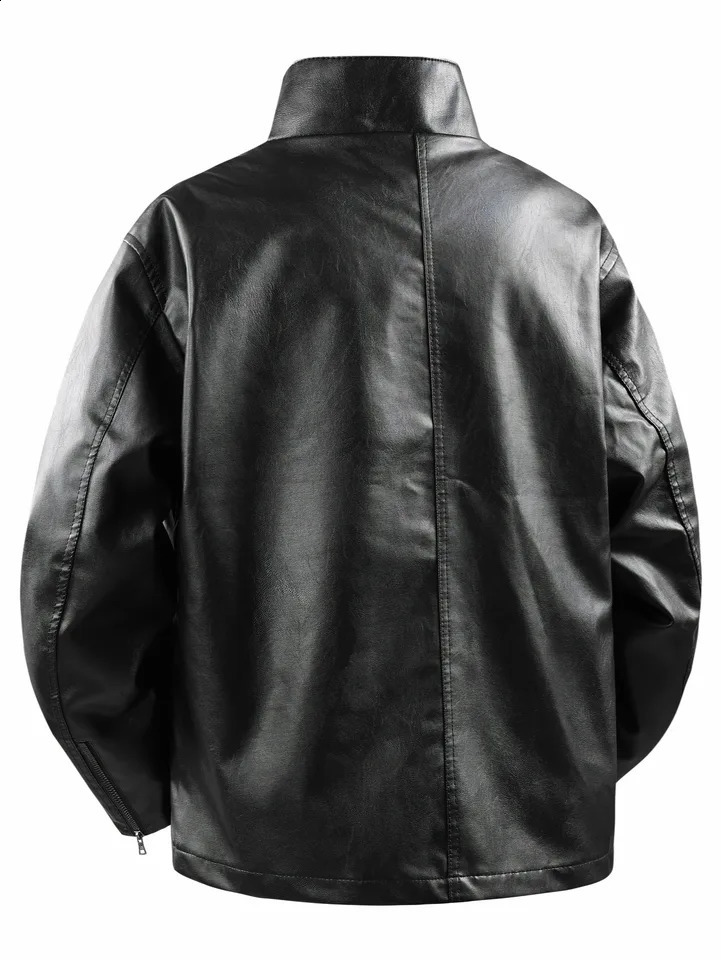 Mens Small StandUp Collar Leather Jacket Windproof and Warm Stylish FormFitting Suitable for Daily Commuting Street Wear Autumn Winter Outings Casual 