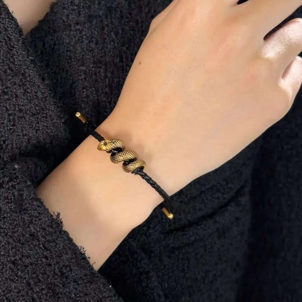Vintage Black Gold Coiled 2025 New Model Zodiac Year Snake Charm Bracelet