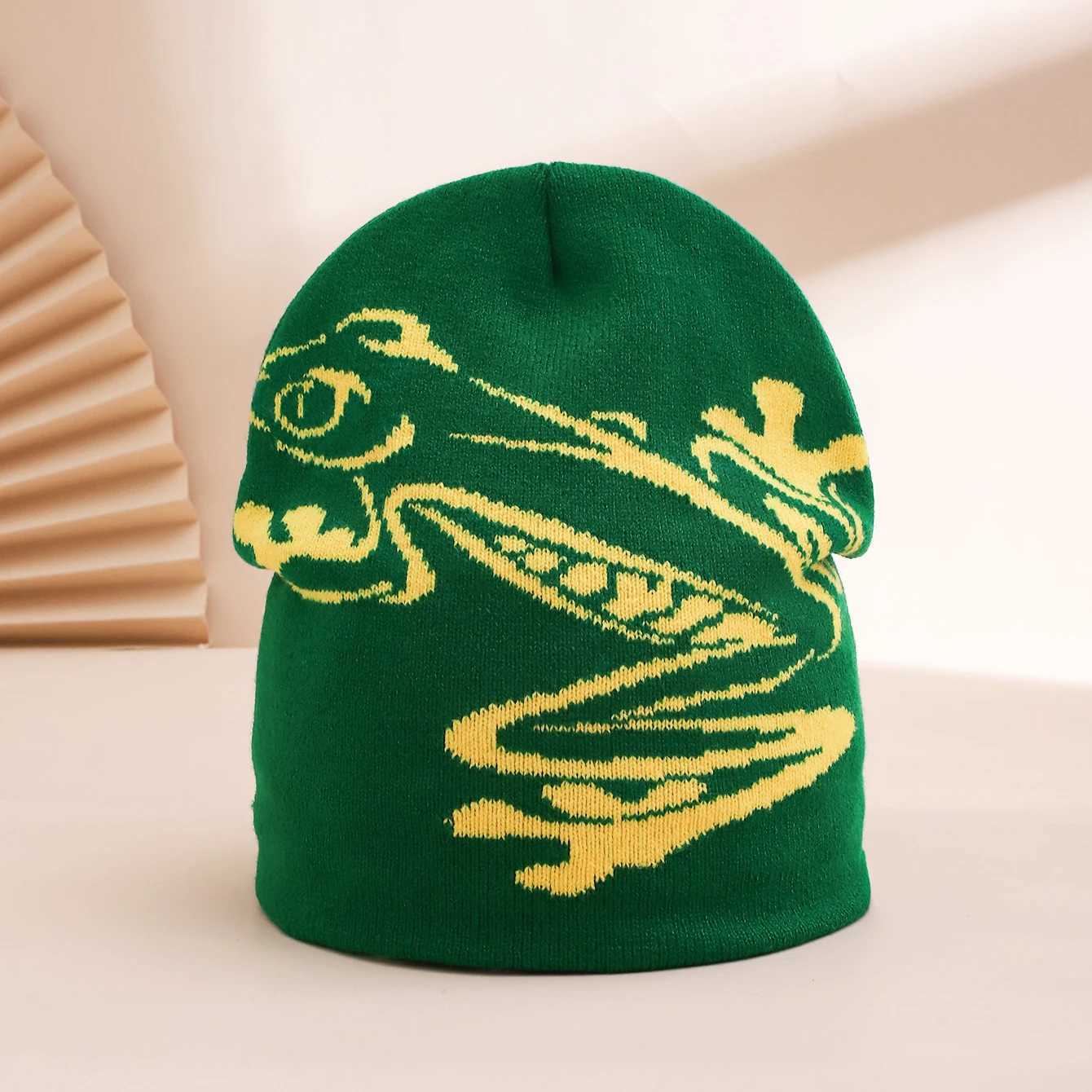 Autumn Winter New Frog Jacquard Knit Hat Fashionable Elastic Woolen Cap Street Style Warm Beanie Stylish Cold Weather HeadwearXJ251023