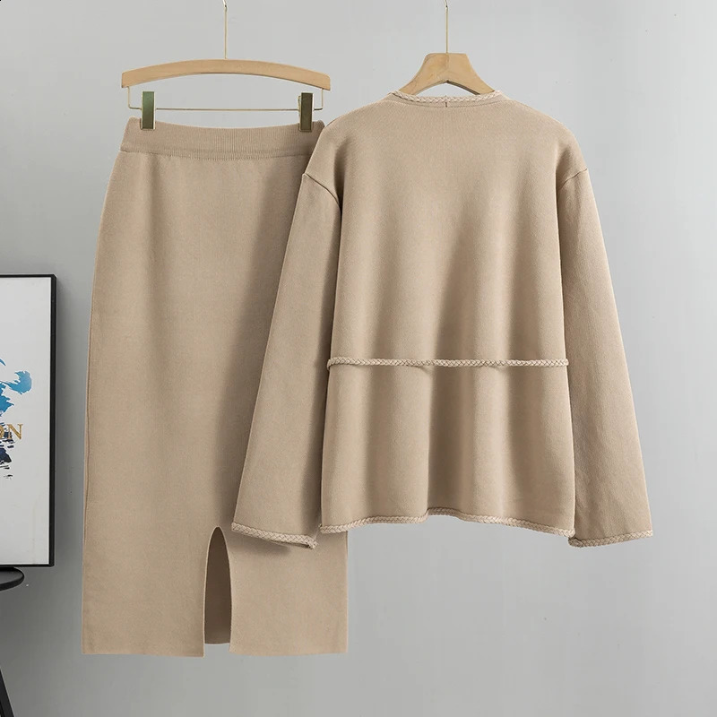 Autumn Knitted suit with skirt two piece set women Spring sweater sets Korean style fall 2 outfit Sweater 251022