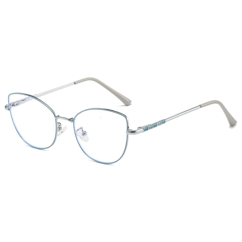 ins Metal Cat Eye Frame Trendy fashion Decorative Flat Mirror Color Changing Anti Blue Light Glasses