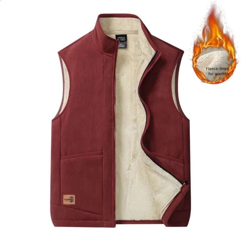 Fleece vest for men and women in spring thickened warm standup collar loose large sized jacket with fleece 251023